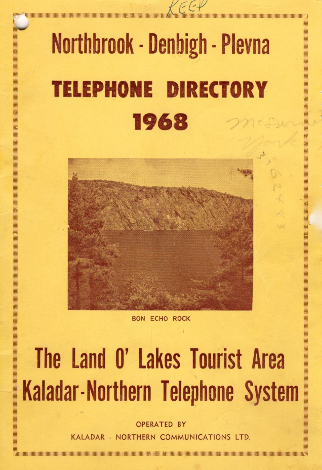 1968 KaladarNorthern Telephone Directory for Northbrook, Denbigh, Plevna